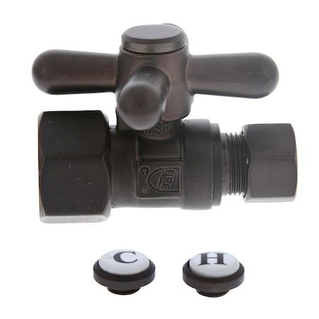 Jones Stephens 1/2in FIP x 3/8in OD Comp Quarter-Turn Straight Supply Stop Valve, Cross Handle, Oil Rubbed Bronze S4302RB